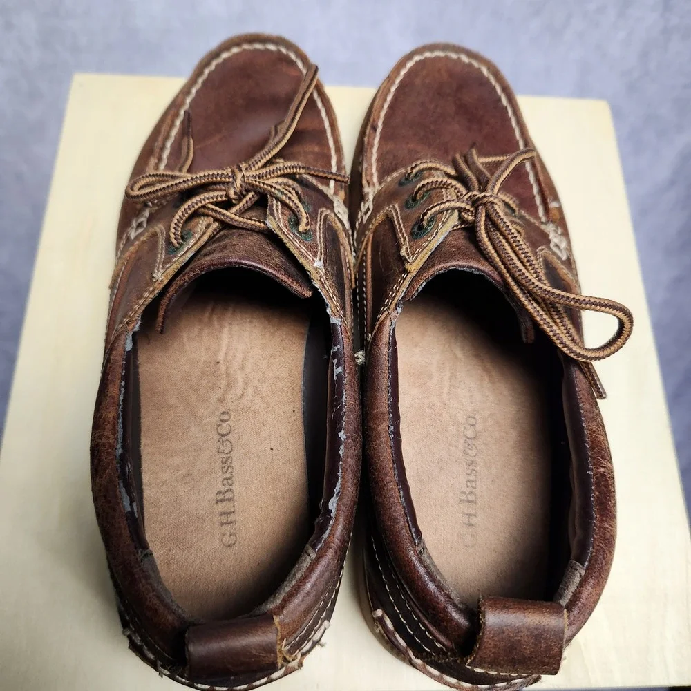 GH Bass Manchester Mens‎ 9M Brown Leather Lug Sole Boat Shoes 2225-226